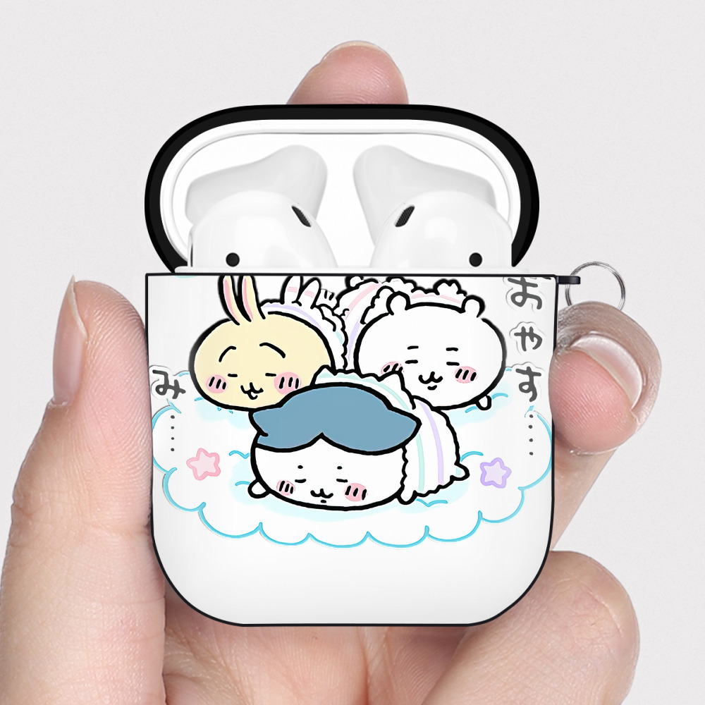 （画像用） ちいかわ ハチワレ Chii-kawa hachiware AirPods 第2世代保護ケース ハードシェル ブラック 耐衝撃・防指紋・カラビナ付き