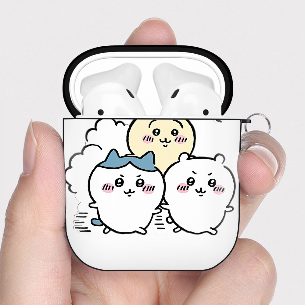 （画像用） ちいかわ ハチワレ Chii-kawa hachiware AirPods 第2世代保護ケース ハードシェル ブラック 耐衝撃・防指紋・カラビナ付き
