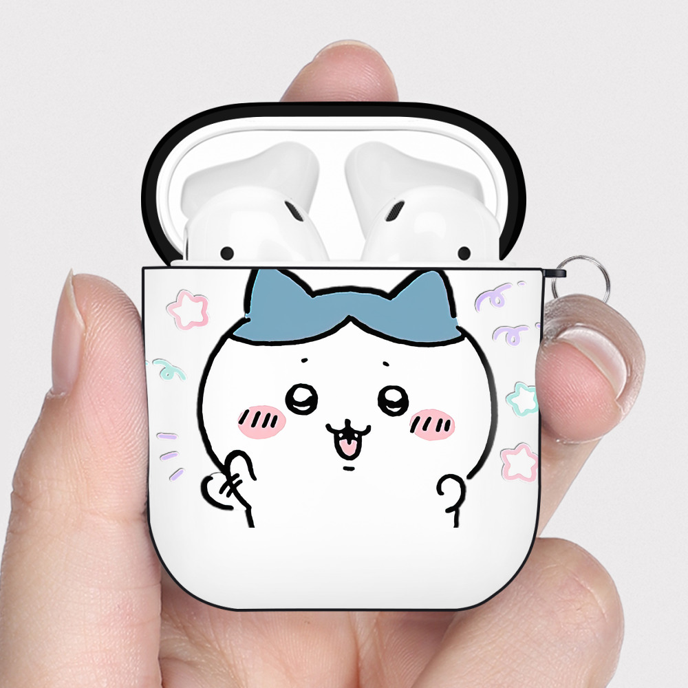（画像用） ちいかわ ハチワレ Chii-kawa hachiware AirPods 第2世代保護ケース ハードシェル ブラック 耐衝撃・防指紋・カラビナ付き