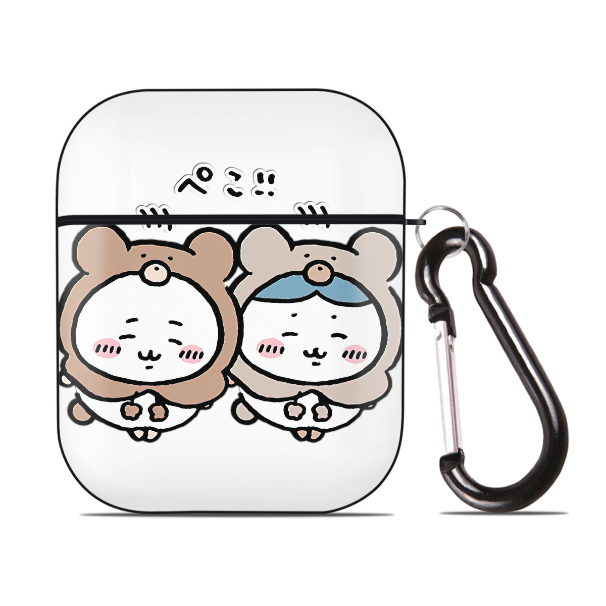（画像用） ちいかわ ハチワレ Chii-kawa hachiware AirPods 第2世代保護ケース ハードシェル ブラック 耐衝撃・防指紋・カラビナ付き