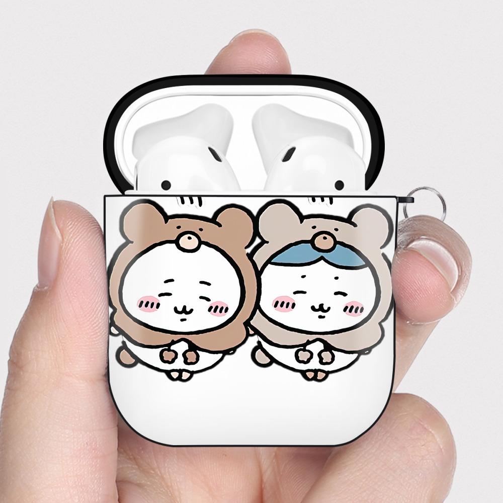 （画像用） ちいかわ ハチワレ Chii-kawa hachiware AirPods 第2世代保護ケース ハードシェル ブラック 耐衝撃・防指紋・カラビナ付き