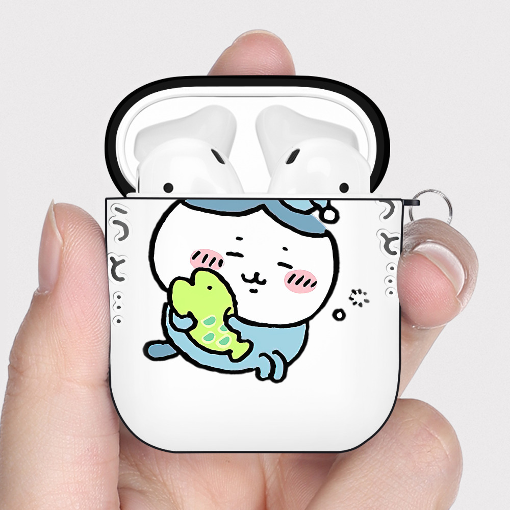 （画像用） ちいかわ ハチワレ Chii-kawa hachiware AirPods 第2世代保護ケース ハードシェル ブラック 耐衝撃・防指紋・カラビナ付き