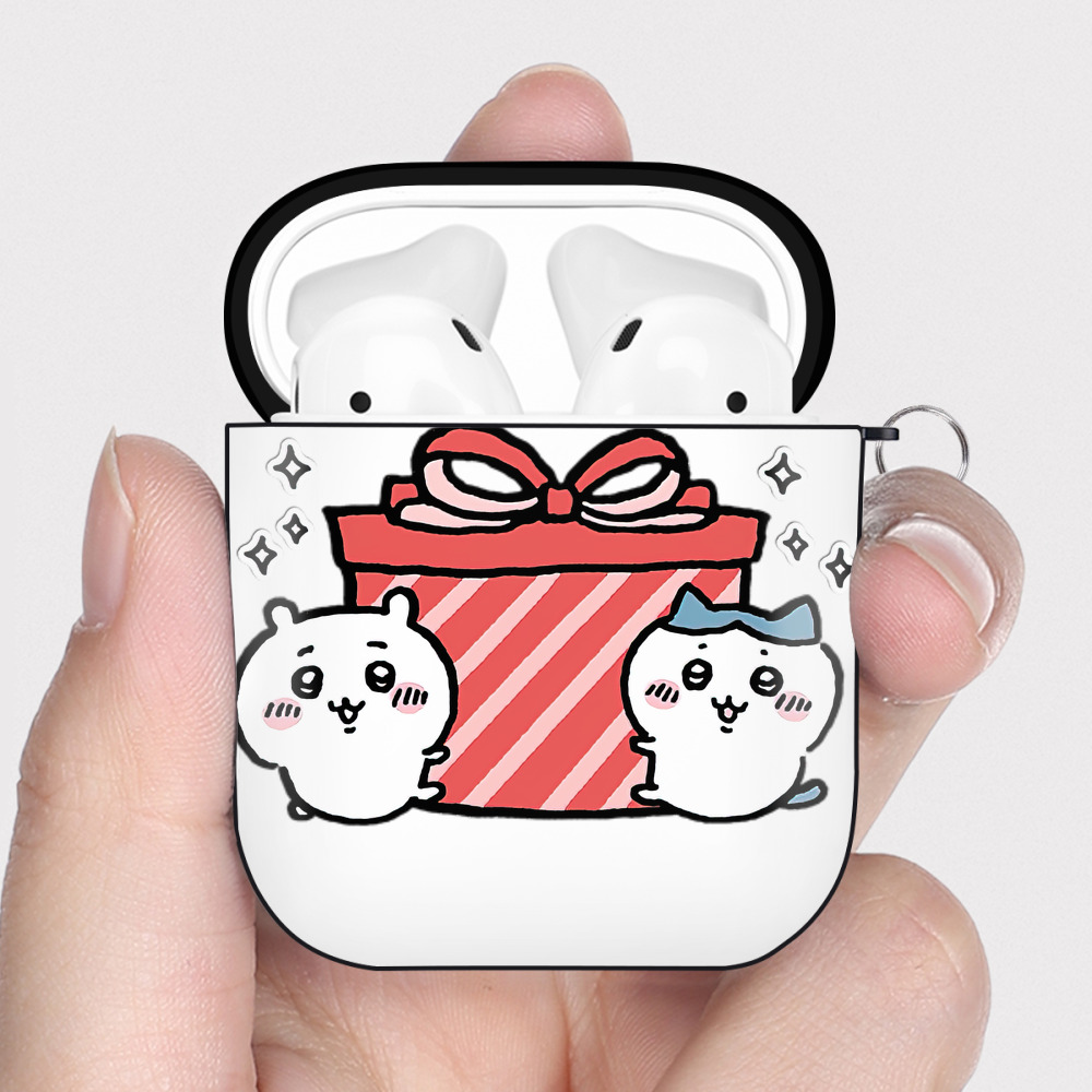 （画像用） ちいかわ ハチワレ Chii-kawa hachiware AirPods 第2世代保護ケース ハードシェル ブラック 耐衝撃・防指紋・カラビナ付き