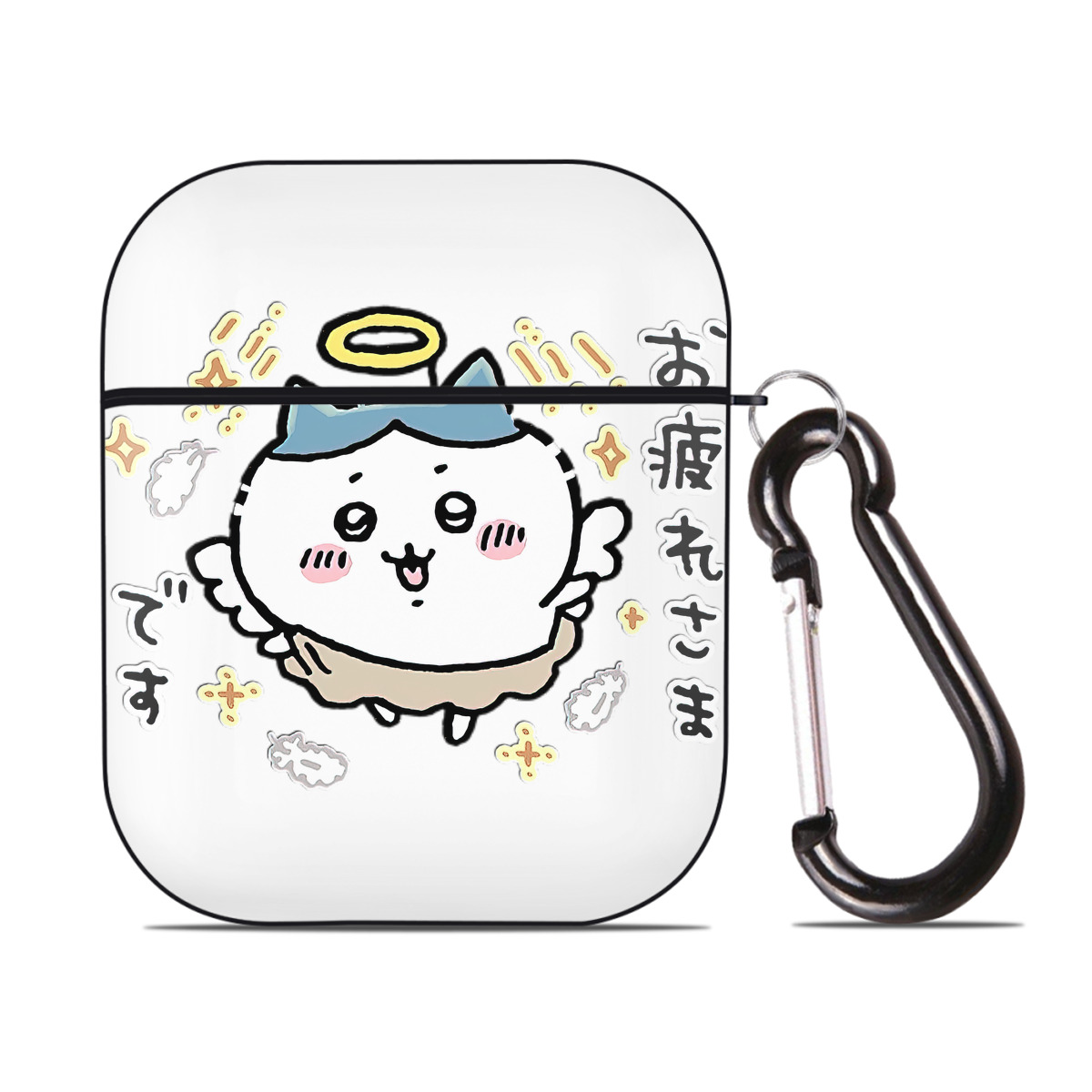 （画像用） ちいかわ ハチワレ Chii-kawa hachiware AirPods 第2世代保護ケース ハードシェル ブラック 耐衝撃・防指紋・カラビナ付き