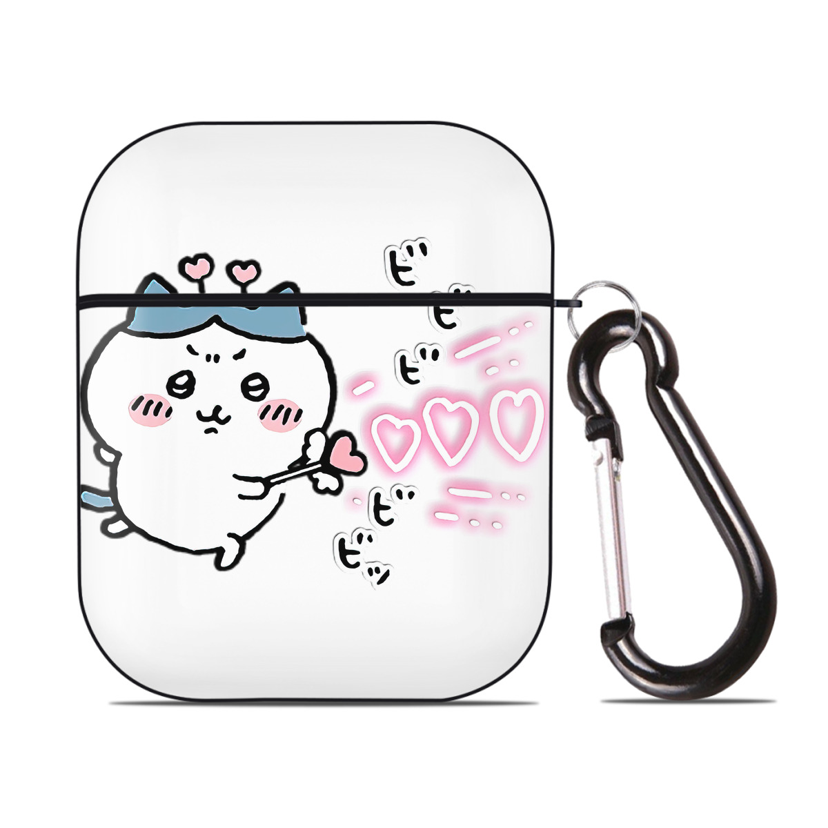 （画像用） ちいかわ ハチワレ Chii-kawa hachiware AirPods 第2世代保護ケース ハードシェル ブラック 耐衝撃・防指紋・カラビナ付き