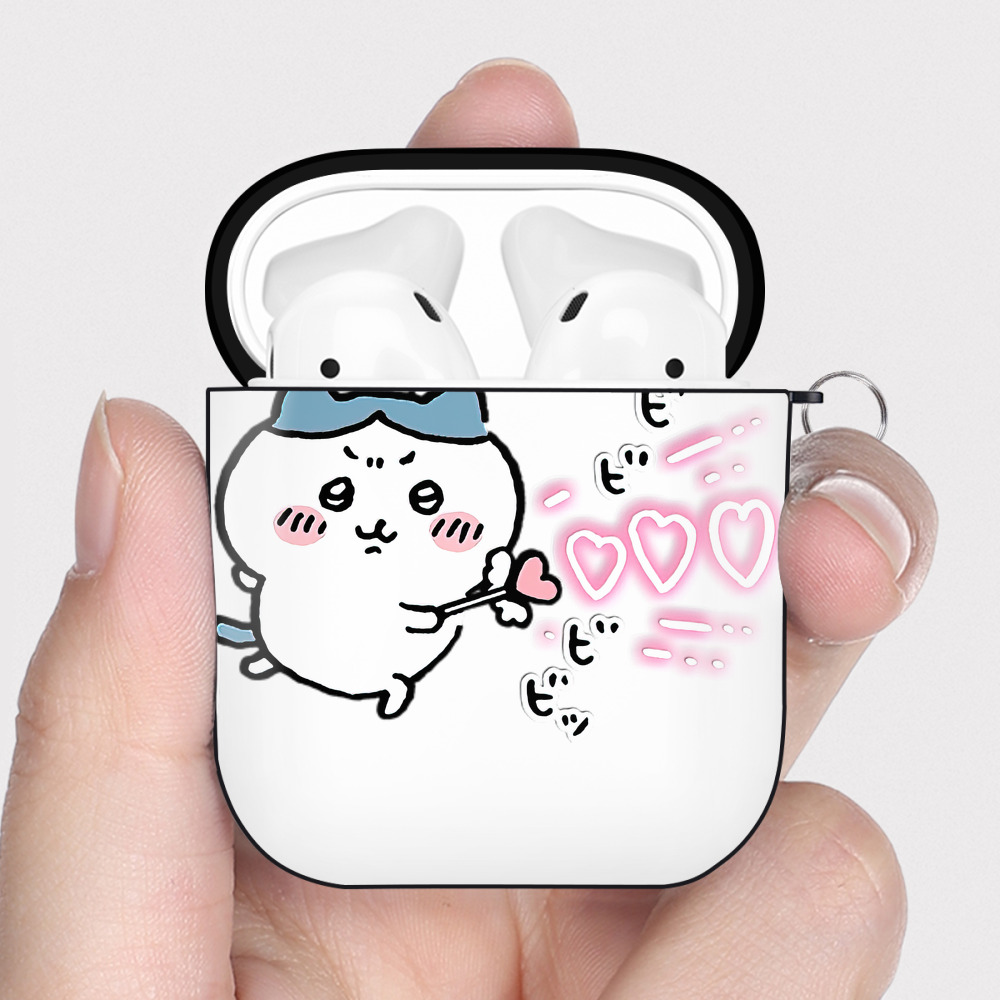 （画像用） ちいかわ ハチワレ Chii-kawa hachiware AirPods 第2世代保護ケース ハードシェル ブラック 耐衝撃・防指紋・カラビナ付き
