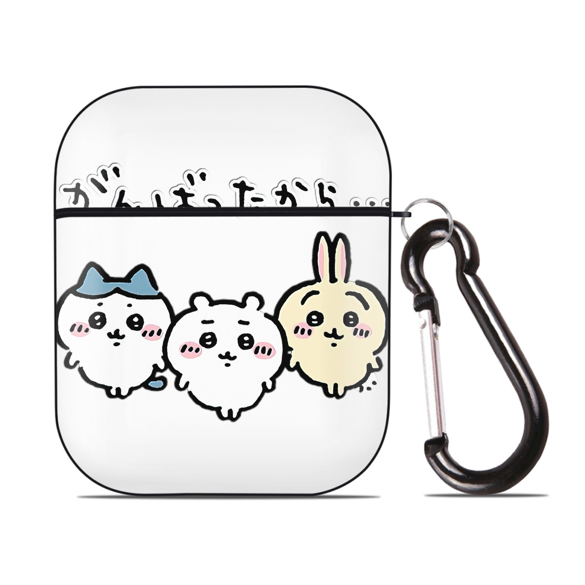 （画像用） ちいかわ ハチワレ Chii-kawa hachiware AirPods 第2世代保護ケース ハードシェル ブラック 耐衝撃・防指紋・カラビナ付き