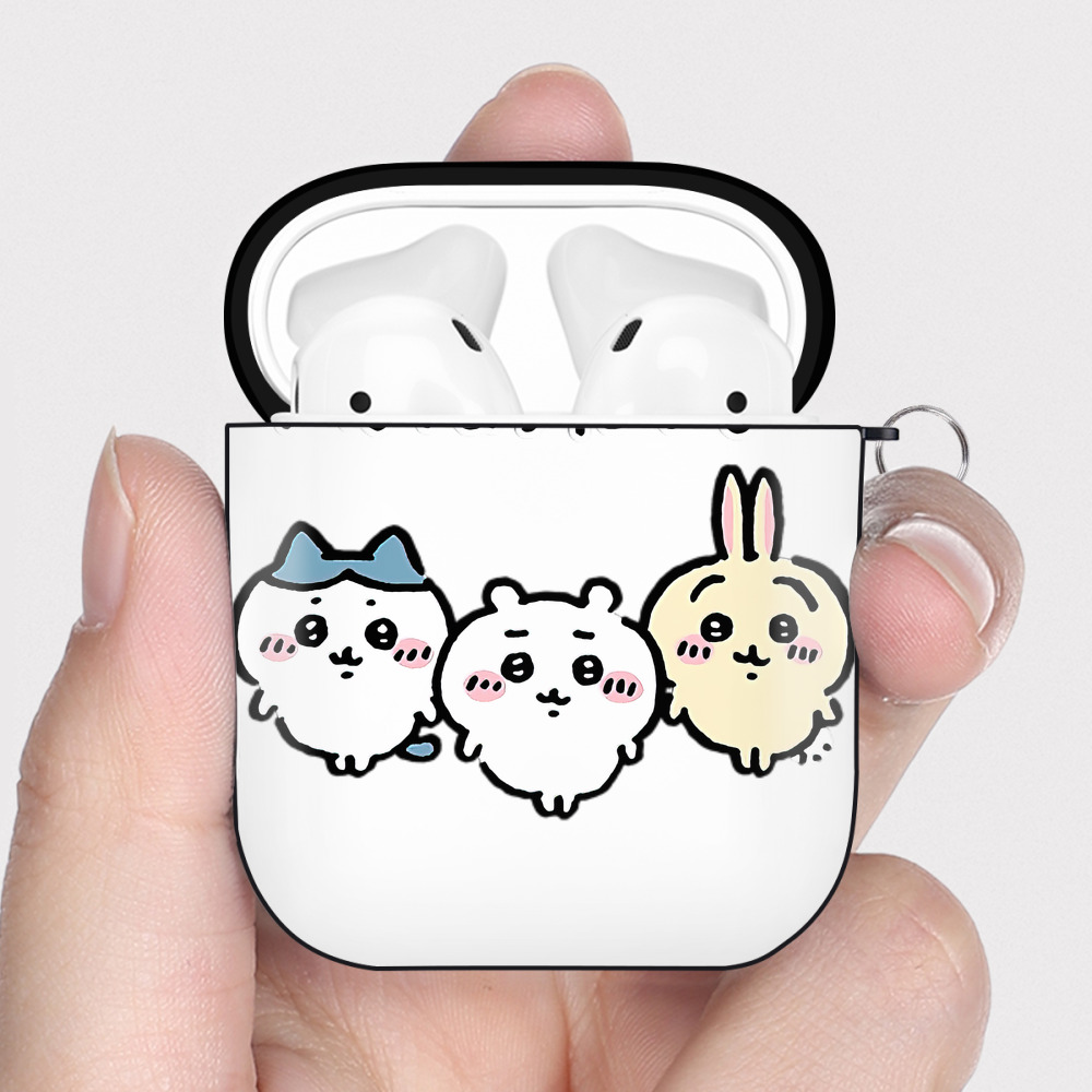 （画像用） ちいかわ ハチワレ Chii-kawa hachiware AirPods 第2世代保護ケース ハードシェル ブラック 耐衝撃・防指紋・カラビナ付き