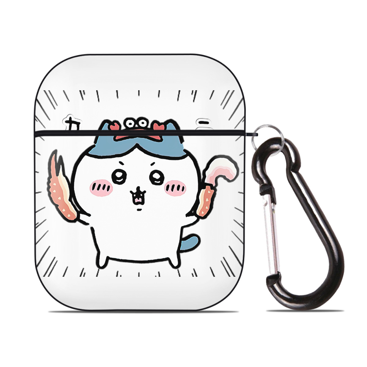 （画像用） ちいかわ ハチワレ Chii-kawa hachiware AirPods 第2世代保護ケース ハードシェル ブラック 耐衝撃・防指紋・カラビナ付き