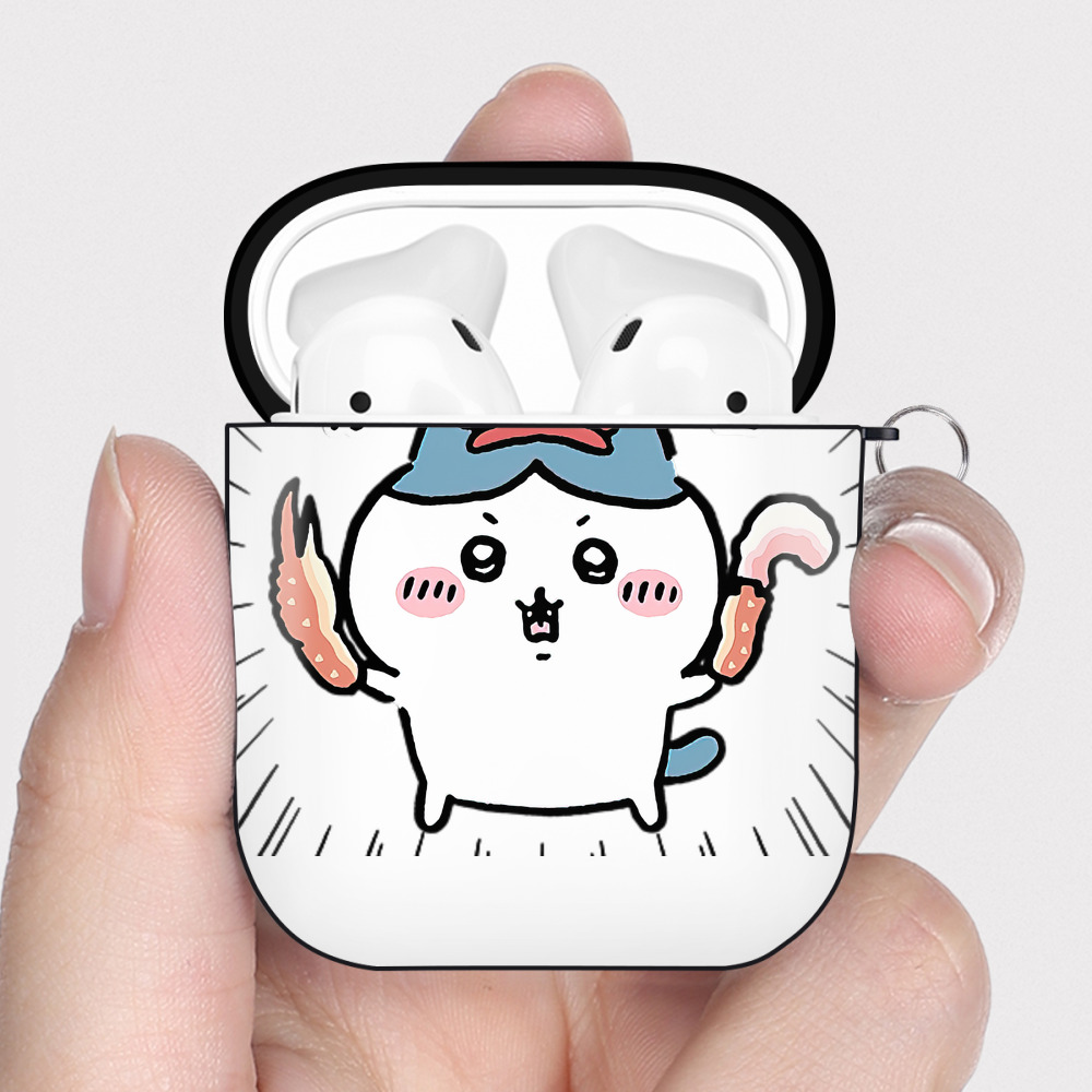 （画像用） ちいかわ ハチワレ Chii-kawa hachiware AirPods 第2世代保護ケース ハードシェル ブラック 耐衝撃・防指紋・カラビナ付き