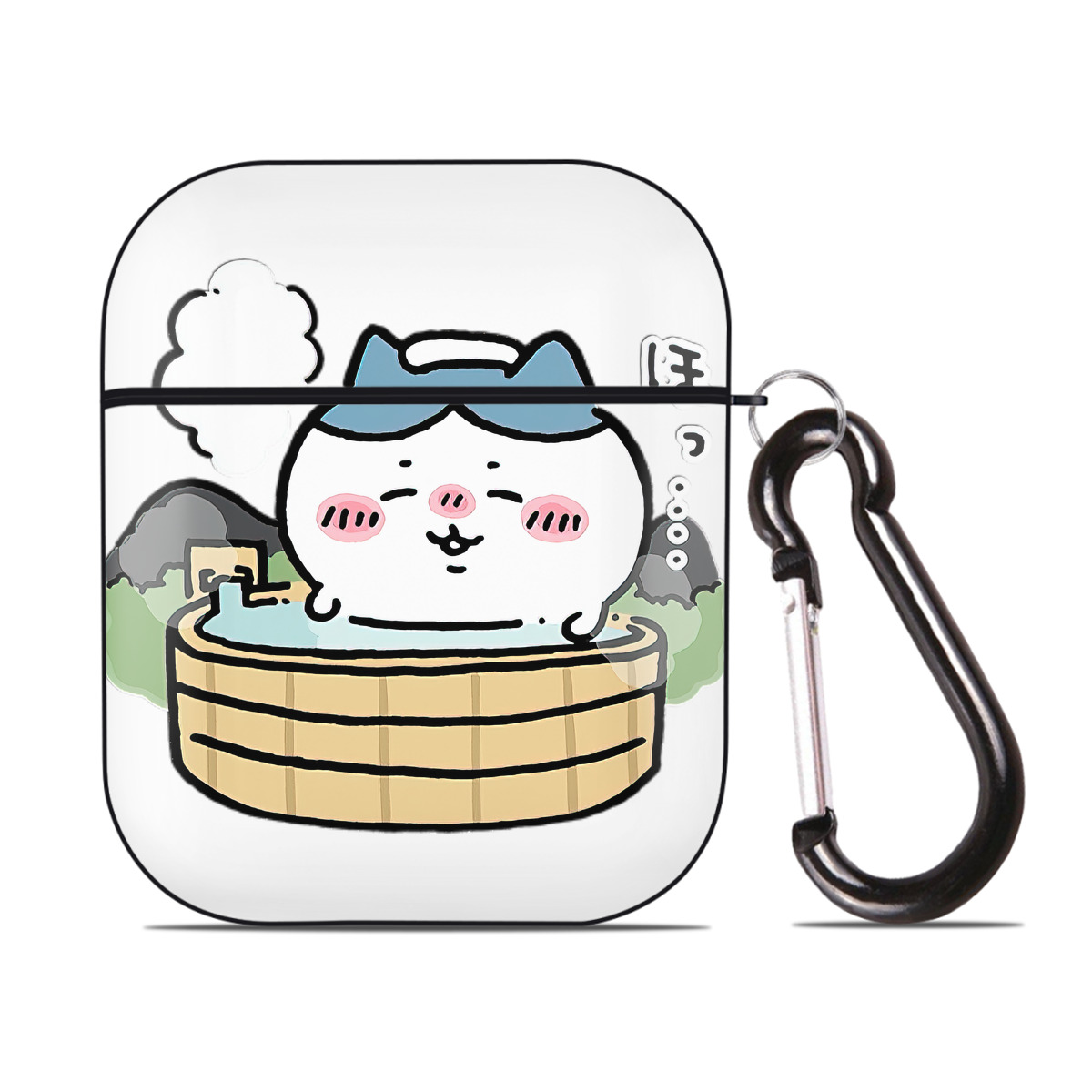 （画像用） ちいかわ ハチワレ Chii-kawa hachiware AirPods 第2世代保護ケース ハードシェル ブラック 耐衝撃・防指紋・カラビナ付き