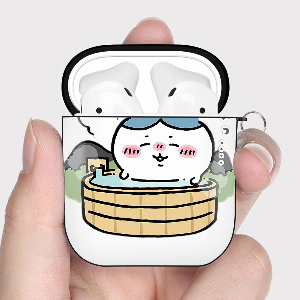 （画像用） ちいかわ ハチワレ Chii-kawa hachiware AirPods 第2世代保護ケース ハードシェル ブラック 耐衝撃・防指紋・カラビナ付き