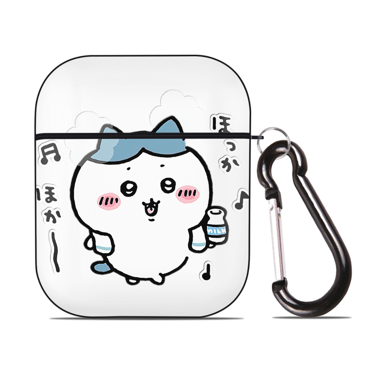 （画像用） ちいかわ ハチワレ Chii-kawa hachiware AirPods 第2世代保護ケース ハードシェル ブラック 耐衝撃・防指紋・カラビナ付き