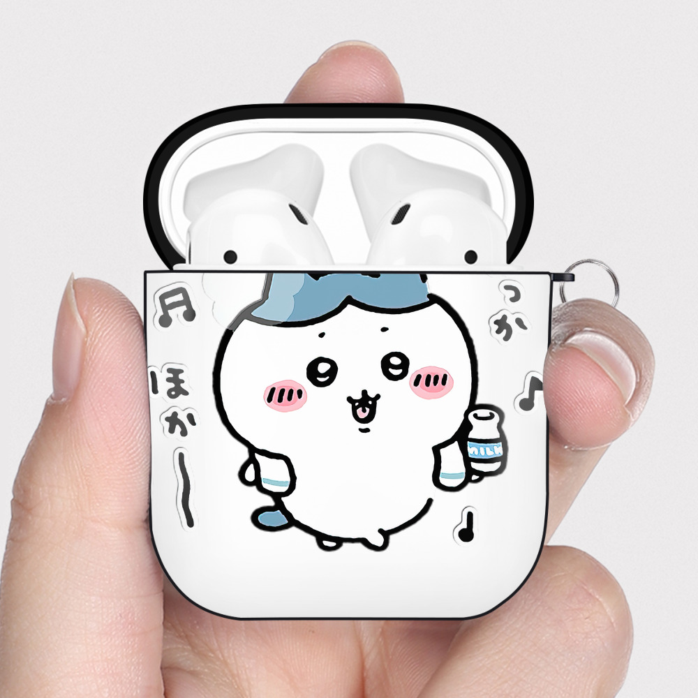 （画像用） ちいかわ ハチワレ Chii-kawa hachiware AirPods 第2世代保護ケース ハードシェル ブラック 耐衝撃・防指紋・カラビナ付き
