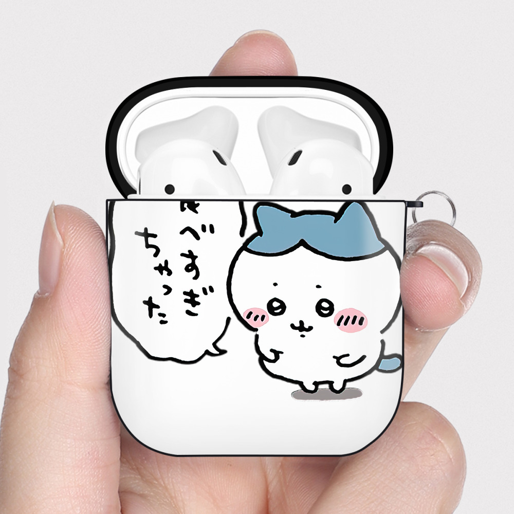 （画像用） ちいかわ ハチワレ Chii-kawa hachiware AirPods 第2世代保護ケース ハードシェル ブラック 耐衝撃・防指紋・カラビナ付き