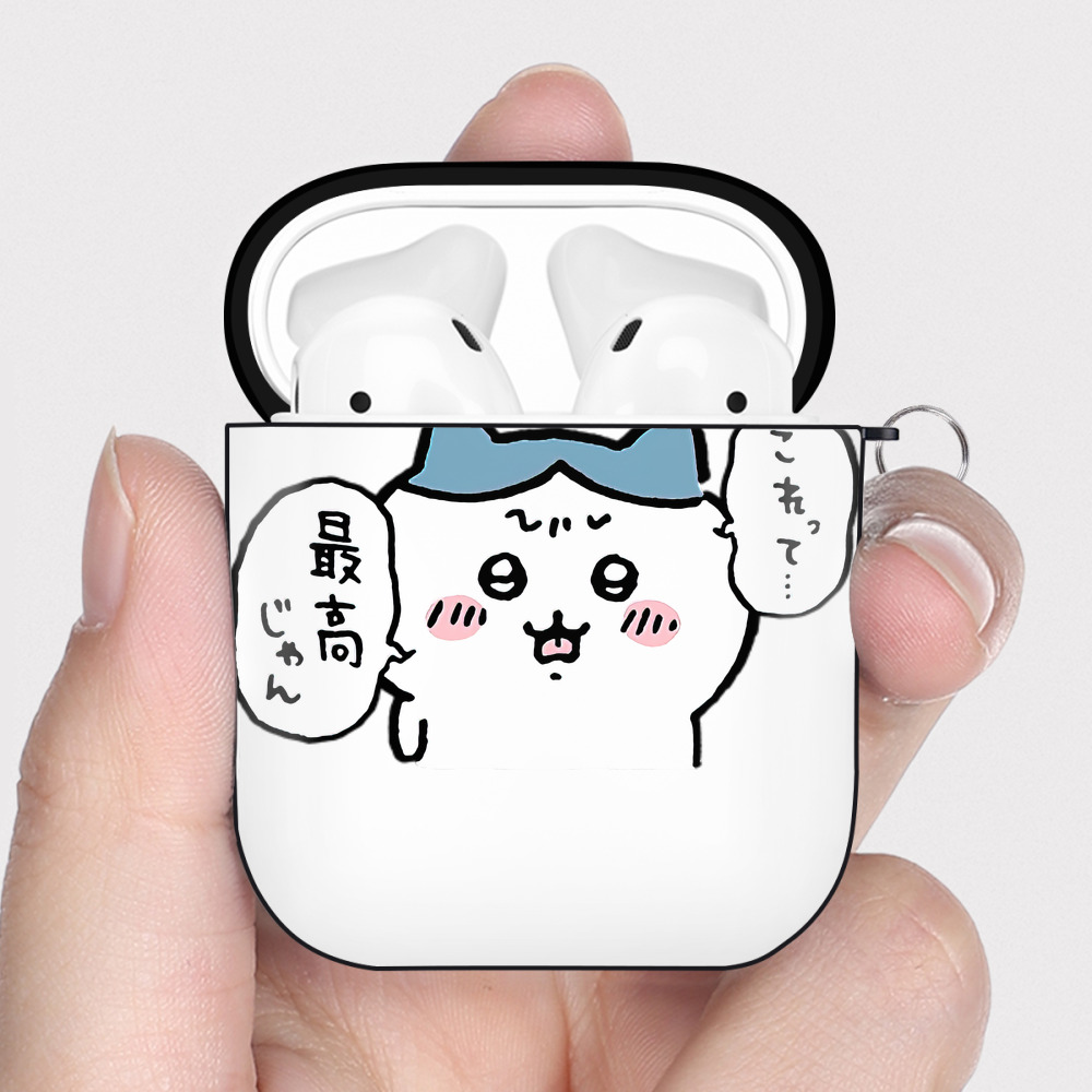 （画像用） ちいかわ ハチワレ Chii-kawa hachiware AirPods 第2世代保護ケース ハードシェル ブラック 耐衝撃・防指紋・カラビナ付き