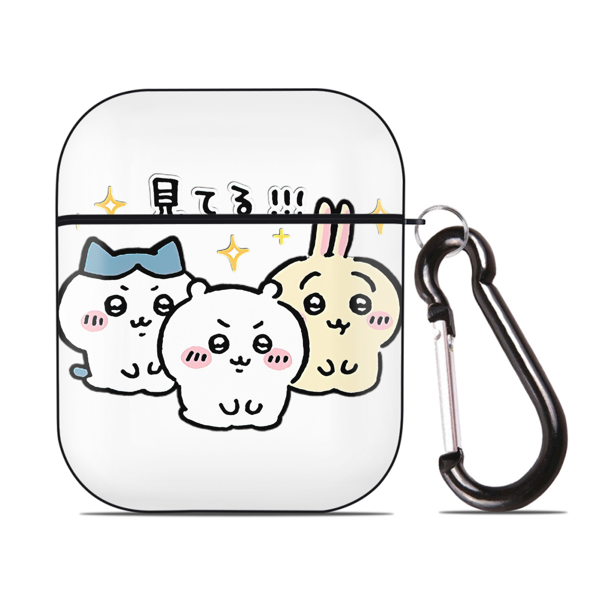 （画像用） ちいかわ ハチワレ Chii-kawa hachiware AirPods 第2世代保護ケース ハードシェル ブラック 耐衝撃・防指紋・カラビナ付き