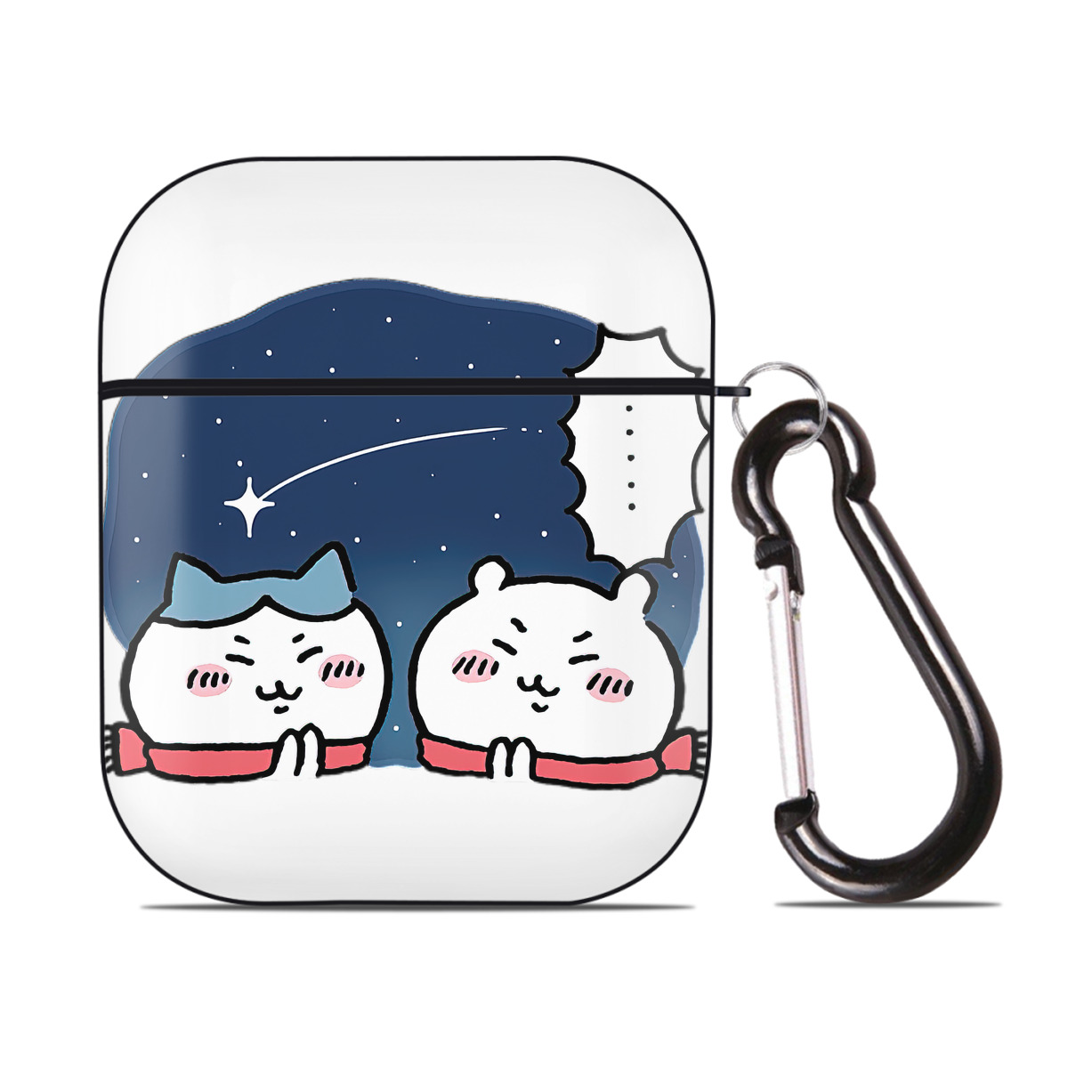 （画像用） ちいかわ ハチワレ Chii-kawa hachiware AirPods 第2世代保護ケース ハードシェル ブラック 耐衝撃・防指紋・カラビナ付き