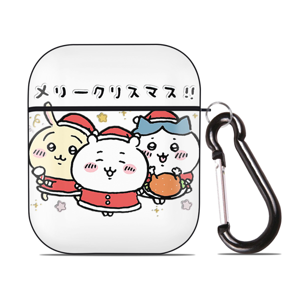 （画像用） ちいかわ ハチワレ Chii-kawa hachiware AirPods 第2世代保護ケース ハードシェル ブラック 耐衝撃・防指紋・カラビナ付き