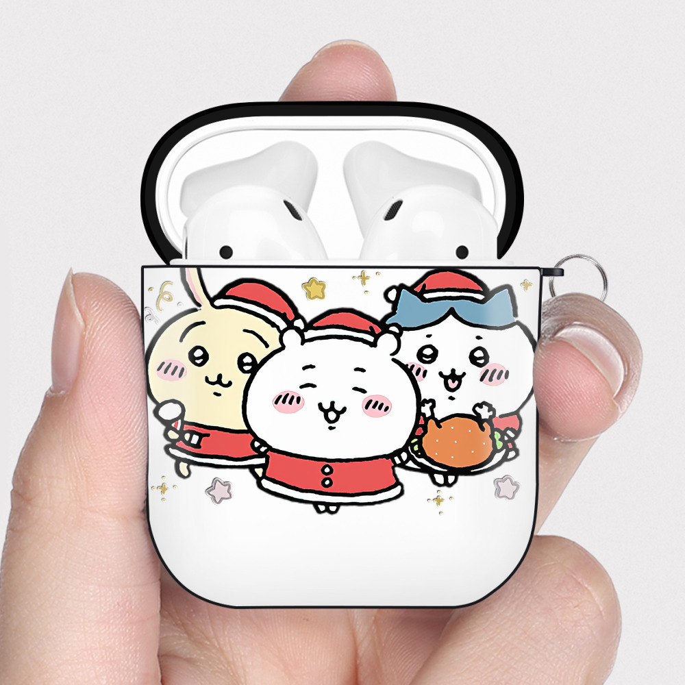 （画像用） ちいかわ ハチワレ Chii-kawa hachiware AirPods 第2世代保護ケース ハードシェル ブラック 耐衝撃・防指紋・カラビナ付き