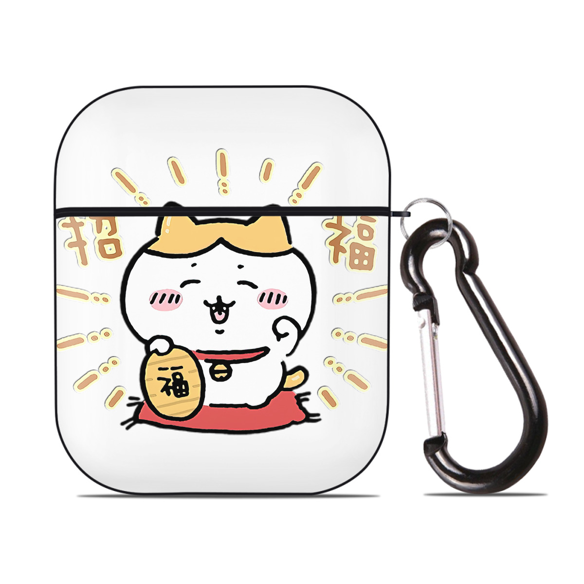 （画像用） ちいかわ ハチワレ Chii-kawa hachiware AirPods 第2世代保護ケース ハードシェル ブラック 耐衝撃・防指紋・カラビナ付き