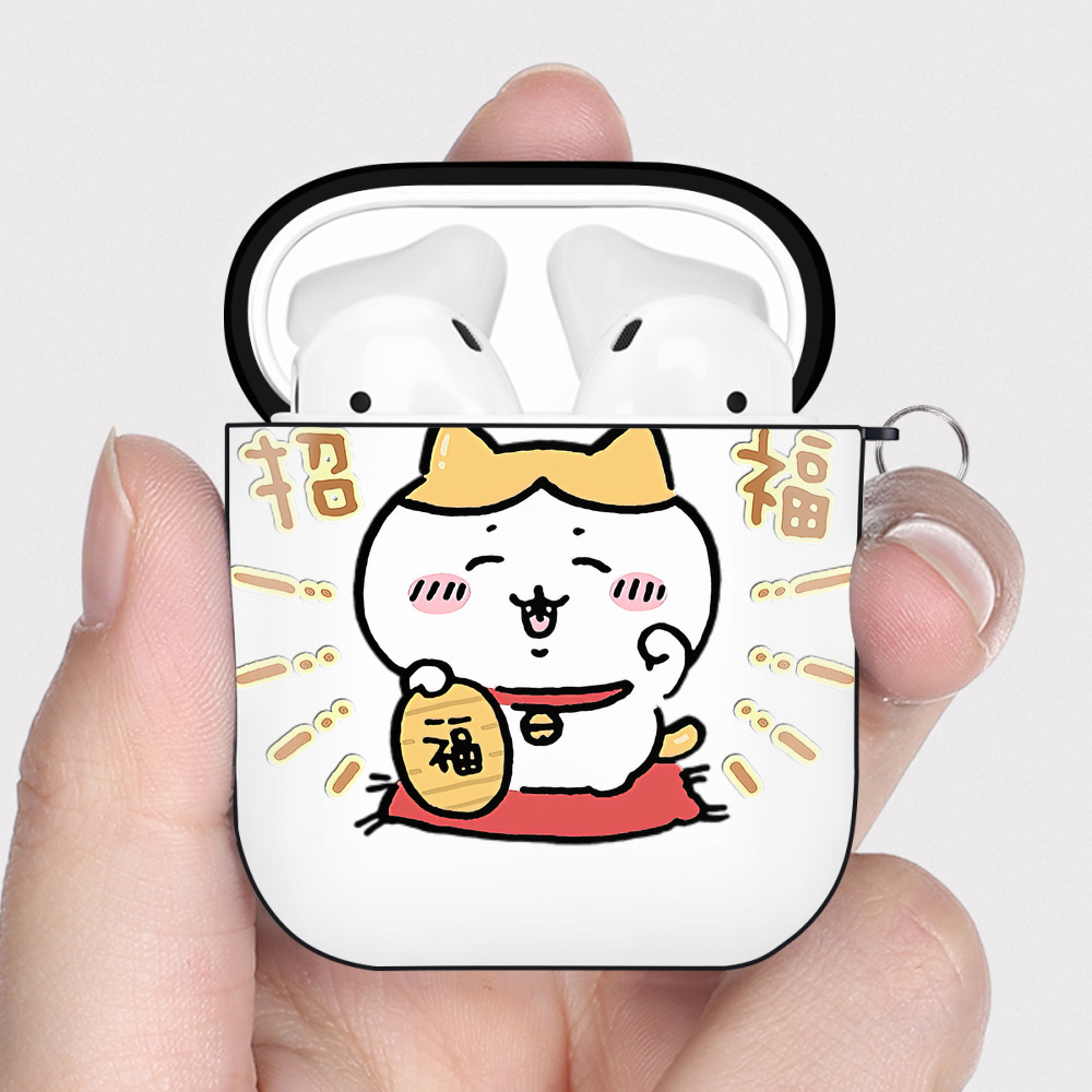 （画像用） ちいかわ ハチワレ Chii-kawa hachiware AirPods 第2世代保護ケース ハードシェル ブラック 耐衝撃・防指紋・カラビナ付き