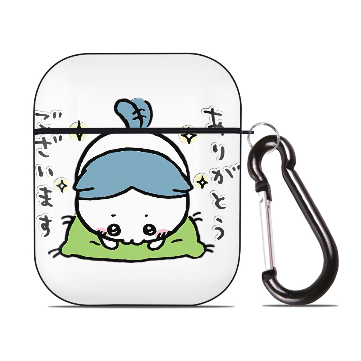（画像用） ちいかわ ハチワレ Chii-kawa hachiware AirPods 第2世代保護ケース ハードシェル ブラック 耐衝撃・防指紋・カラビナ付き