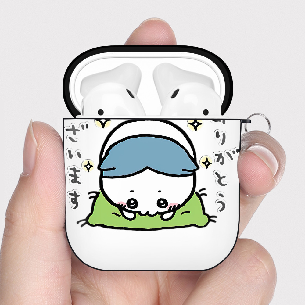 （画像用） ちいかわ ハチワレ Chii-kawa hachiware AirPods 第2世代保護ケース ハードシェル ブラック 耐衝撃・防指紋・カラビナ付き