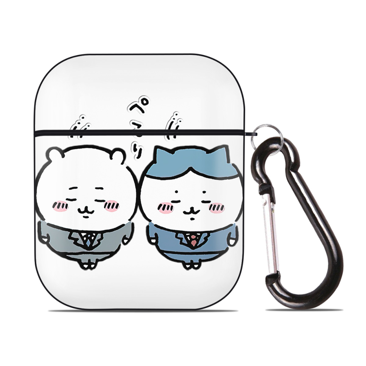 （画像用） ちいかわ ハチワレ Chii-kawa hachiware AirPods 第2世代保護ケース ハードシェル ブラック 耐衝撃・防指紋・カラビナ付き