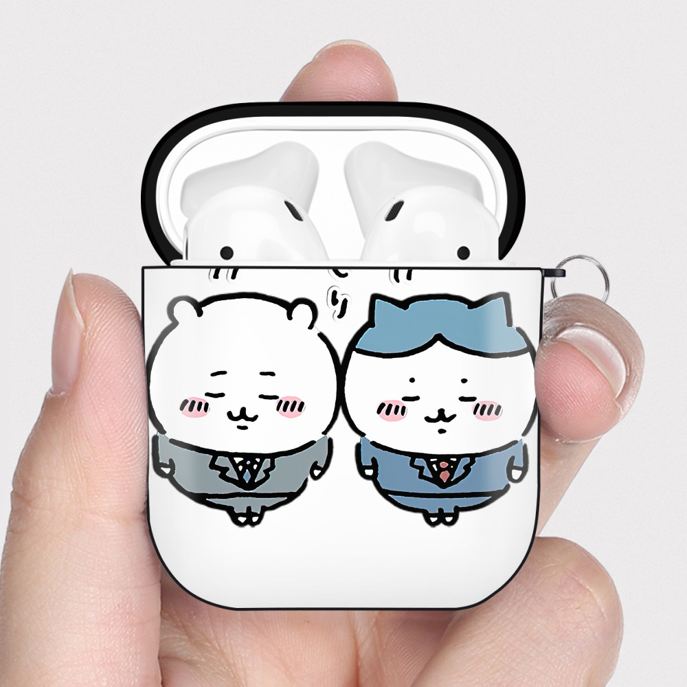 （画像用） ちいかわ ハチワレ Chii-kawa hachiware AirPods 第2世代保護ケース ハードシェル ブラック 耐衝撃・防指紋・カラビナ付き
