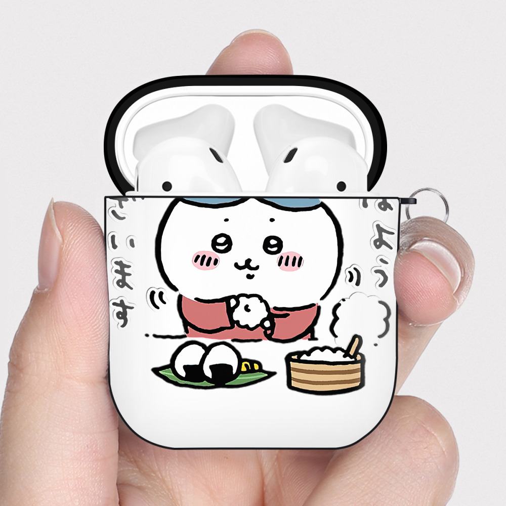 （画像用） ちいかわ ハチワレ Chii-kawa hachiware AirPods 第2世代保護ケース ハードシェル ブラック 耐衝撃・防指紋・カラビナ付き
