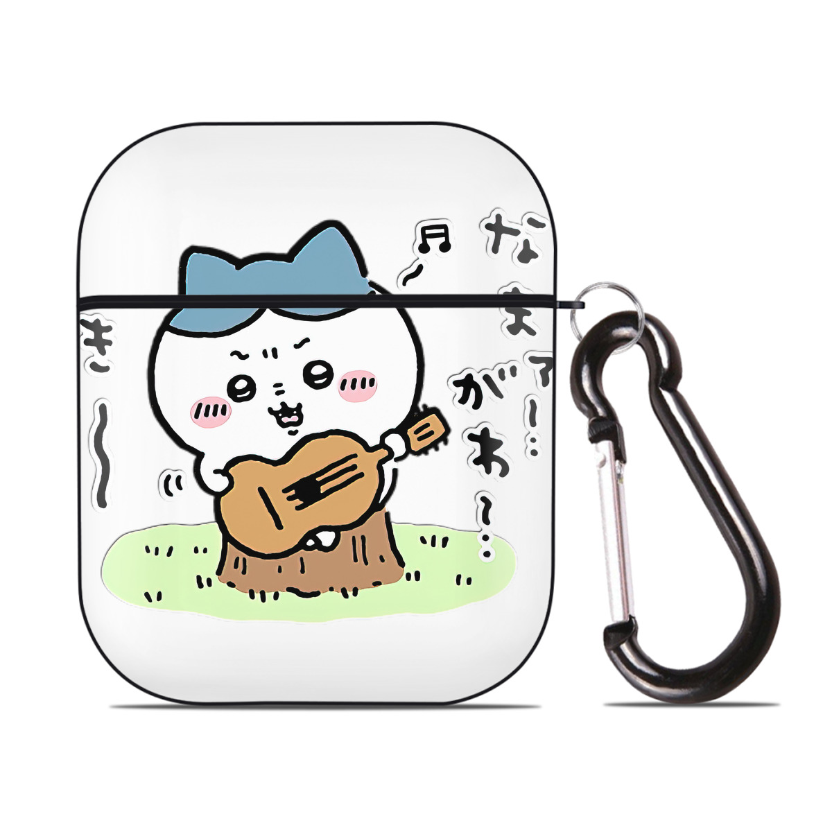 （画像用） ちいかわ ハチワレ Chii-kawa hachiware AirPods 第2世代保護ケース ハードシェル ブラック 耐衝撃・防指紋・カラビナ付き