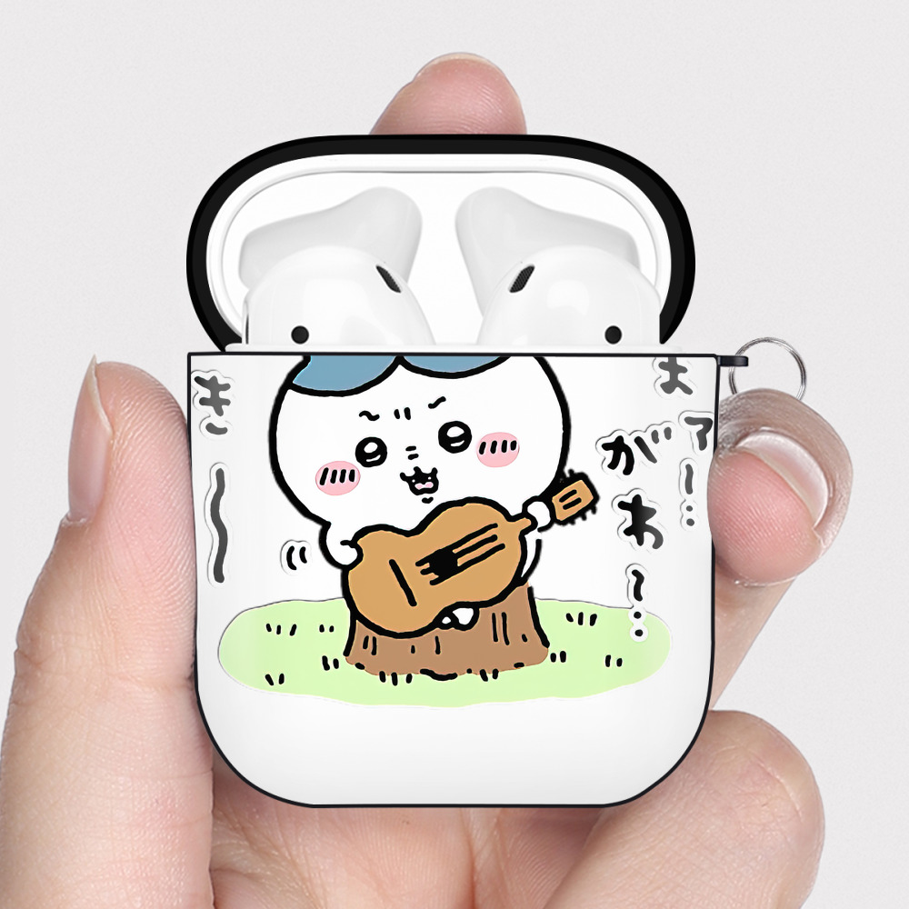 （画像用） ちいかわ ハチワレ Chii-kawa hachiware AirPods 第2世代保護ケース ハードシェル ブラック 耐衝撃・防指紋・カラビナ付き