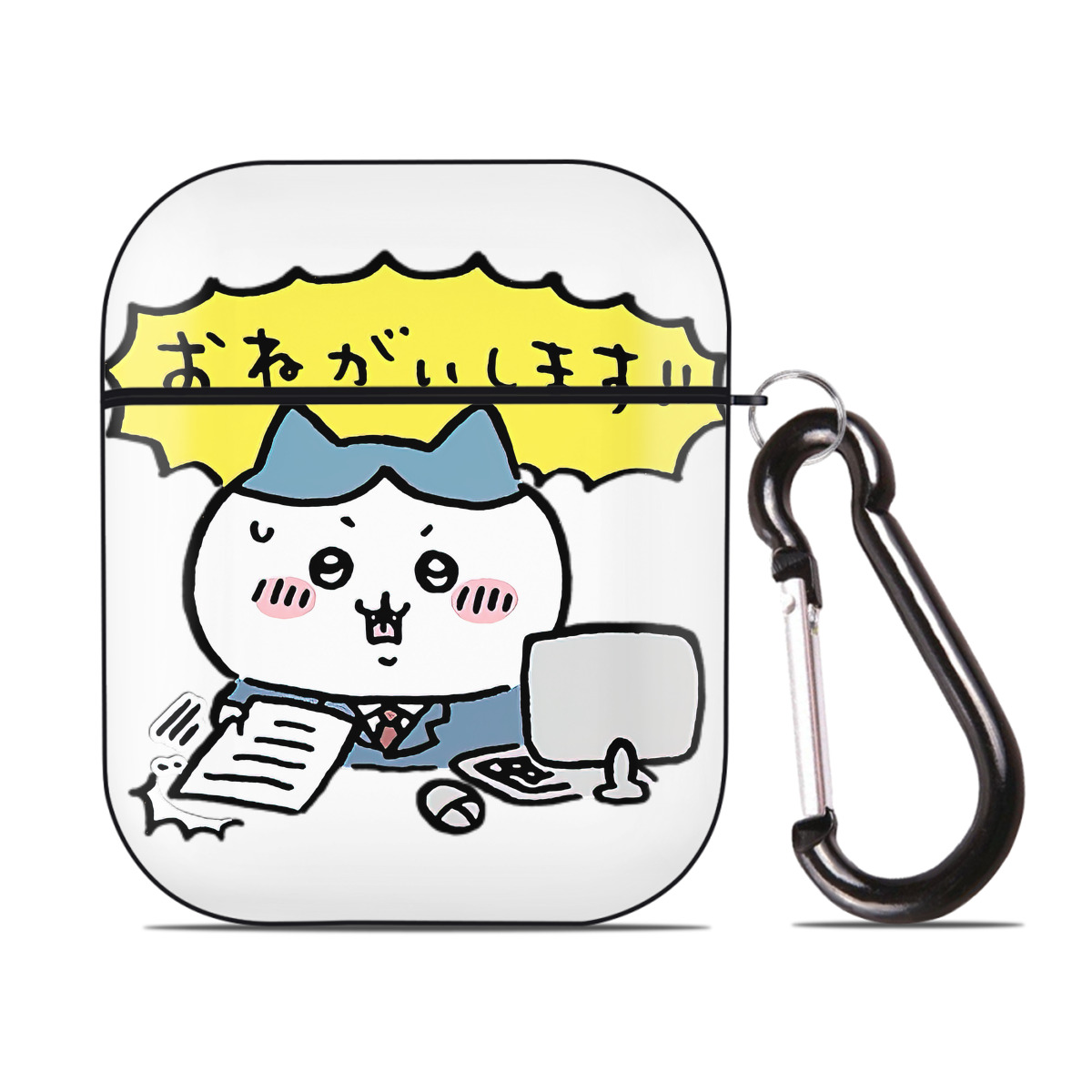 （画像用） ちいかわ ハチワレ Chii-kawa hachiware AirPods 第2世代保護ケース ハードシェル ブラック 耐衝撃・防指紋・カラビナ付き