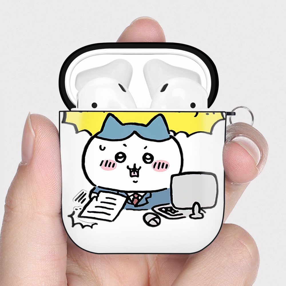 （画像用） ちいかわ ハチワレ Chii-kawa hachiware AirPods 第2世代保護ケース ハードシェル ブラック 耐衝撃・防指紋・カラビナ付き