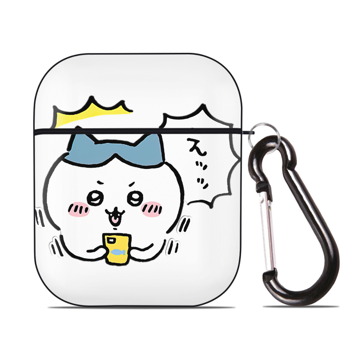 （画像用） ちいかわ ハチワレ Chii-kawa hachiware AirPods 第2世代保護ケース ハードシェル ブラック 耐衝撃・防指紋・カラビナ付き