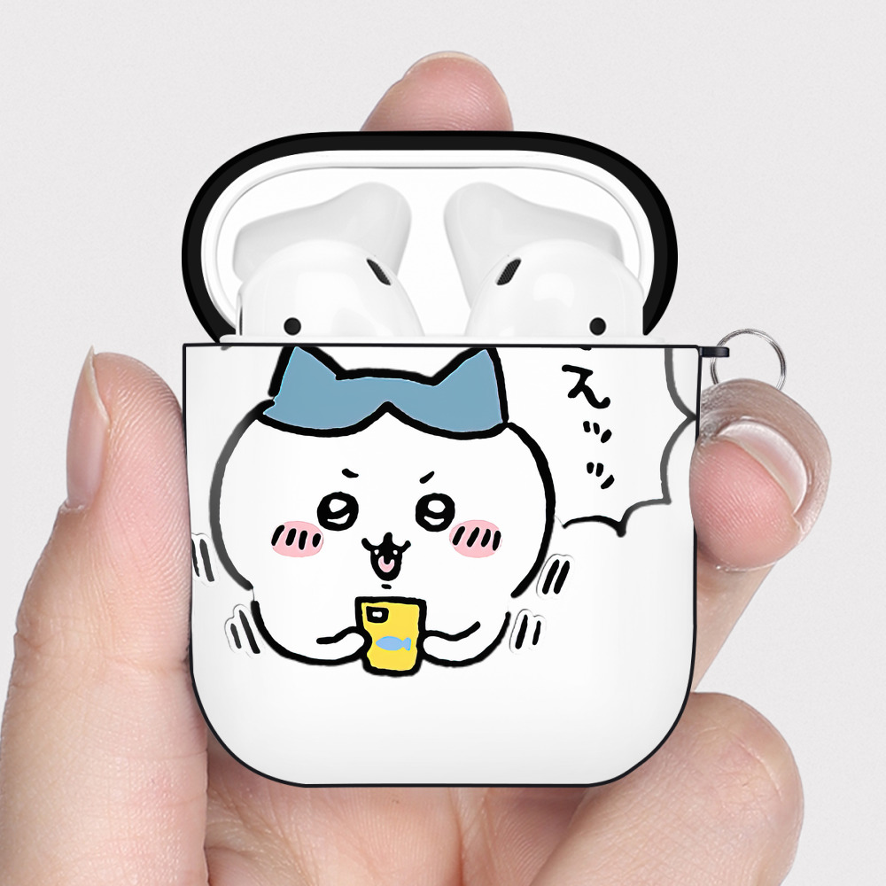 （画像用） ちいかわ ハチワレ Chii-kawa hachiware AirPods 第2世代保護ケース ハードシェル ブラック 耐衝撃・防指紋・カラビナ付き