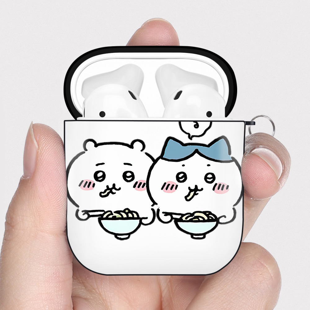 （画像用） ちいかわ ハチワレ Chii-kawa hachiware AirPods 第2世代保護ケース ハードシェル ブラック 耐衝撃・防指紋・カラビナ付き