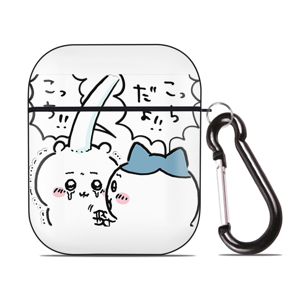 （画像用） ちいかわ ハチワレ Chii-kawa hachiware AirPods 第2世代保護ケース ハードシェル ブラック 耐衝撃・防指紋・カラビナ付き