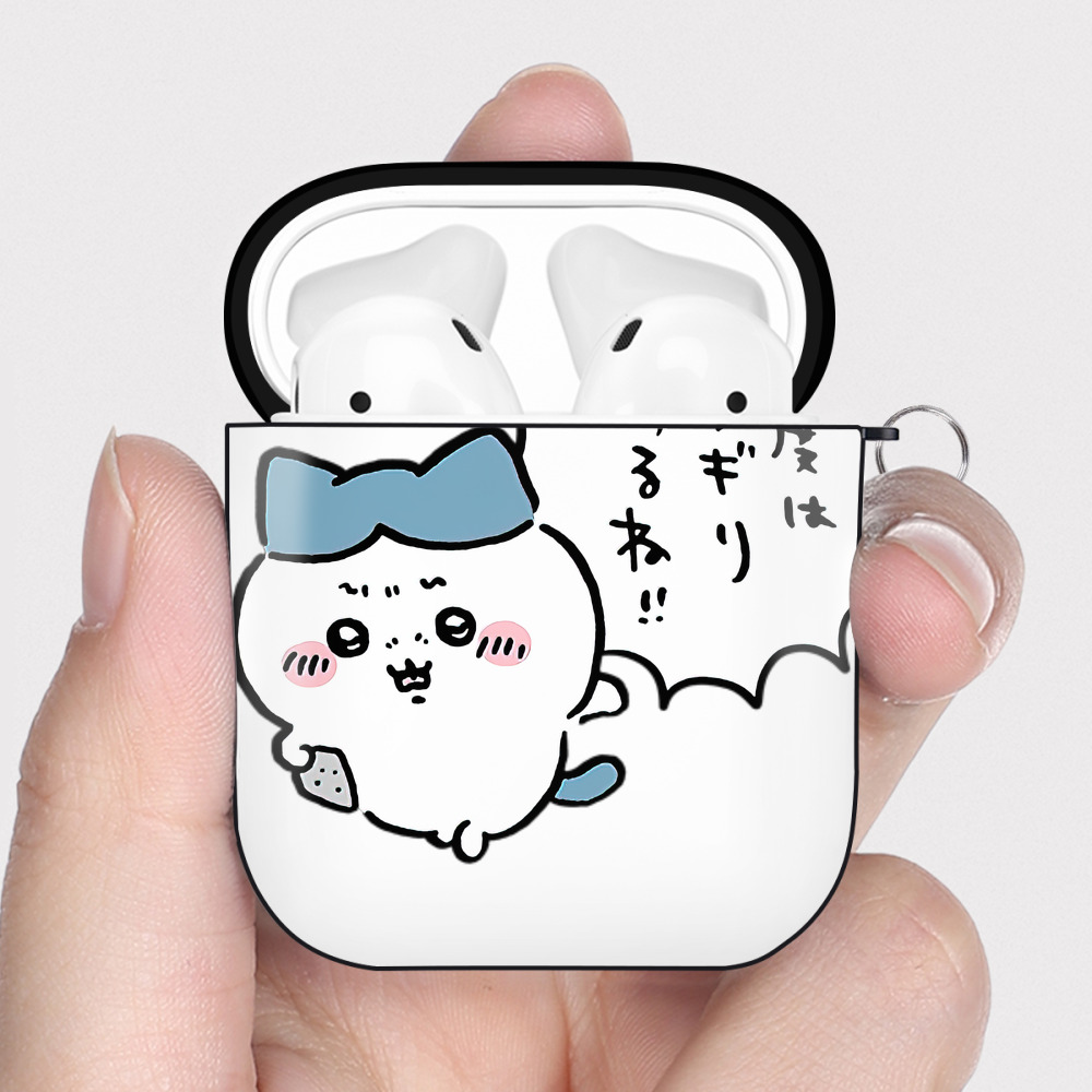 （画像用） ちいかわ ハチワレ Chii-kawa hachiware AirPods 第2世代保護ケース ハードシェル ブラック 耐衝撃・防指紋・カラビナ付き