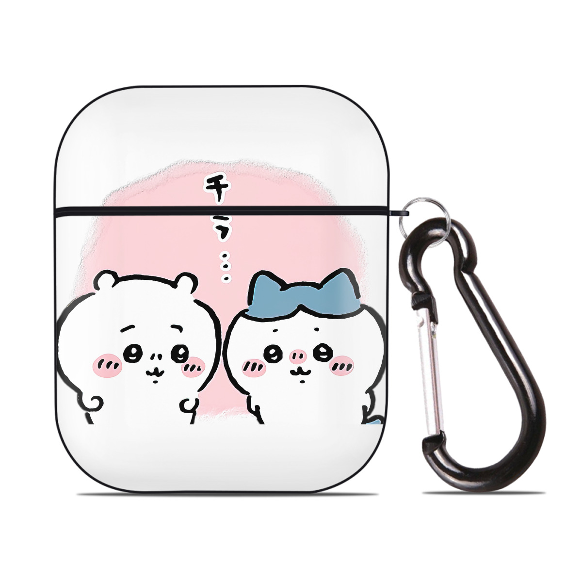 （画像用） ちいかわ ハチワレ Chii-kawa hachiware AirPods 第2世代保護ケース ハードシェル ブラック 耐衝撃・防指紋・カラビナ付き