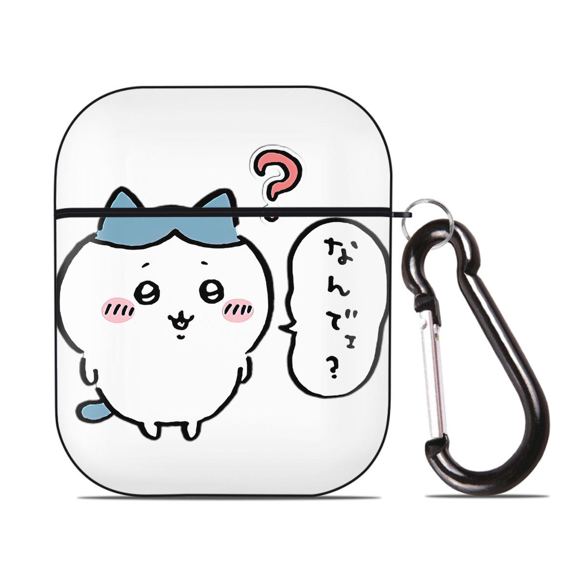 （画像用） ちいかわ ハチワレ Chii-kawa hachiware AirPods 第2世代保護ケース ハードシェル ブラック 耐衝撃・防指紋・カラビナ付き
