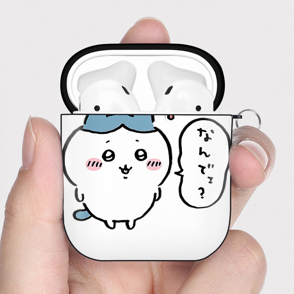 （画像用） ちいかわ ハチワレ Chii-kawa hachiware AirPods 第2世代保護ケース ハードシェル ブラック 耐衝撃・防指紋・カラビナ付き