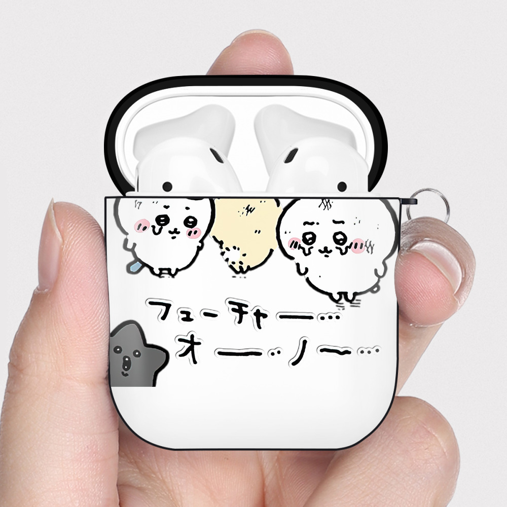 （画像用） ちいかわ ハチワレ Chii-kawa hachiware AirPods 第2世代保護ケース ハードシェル ブラック 耐衝撃・防指紋・カラビナ付き