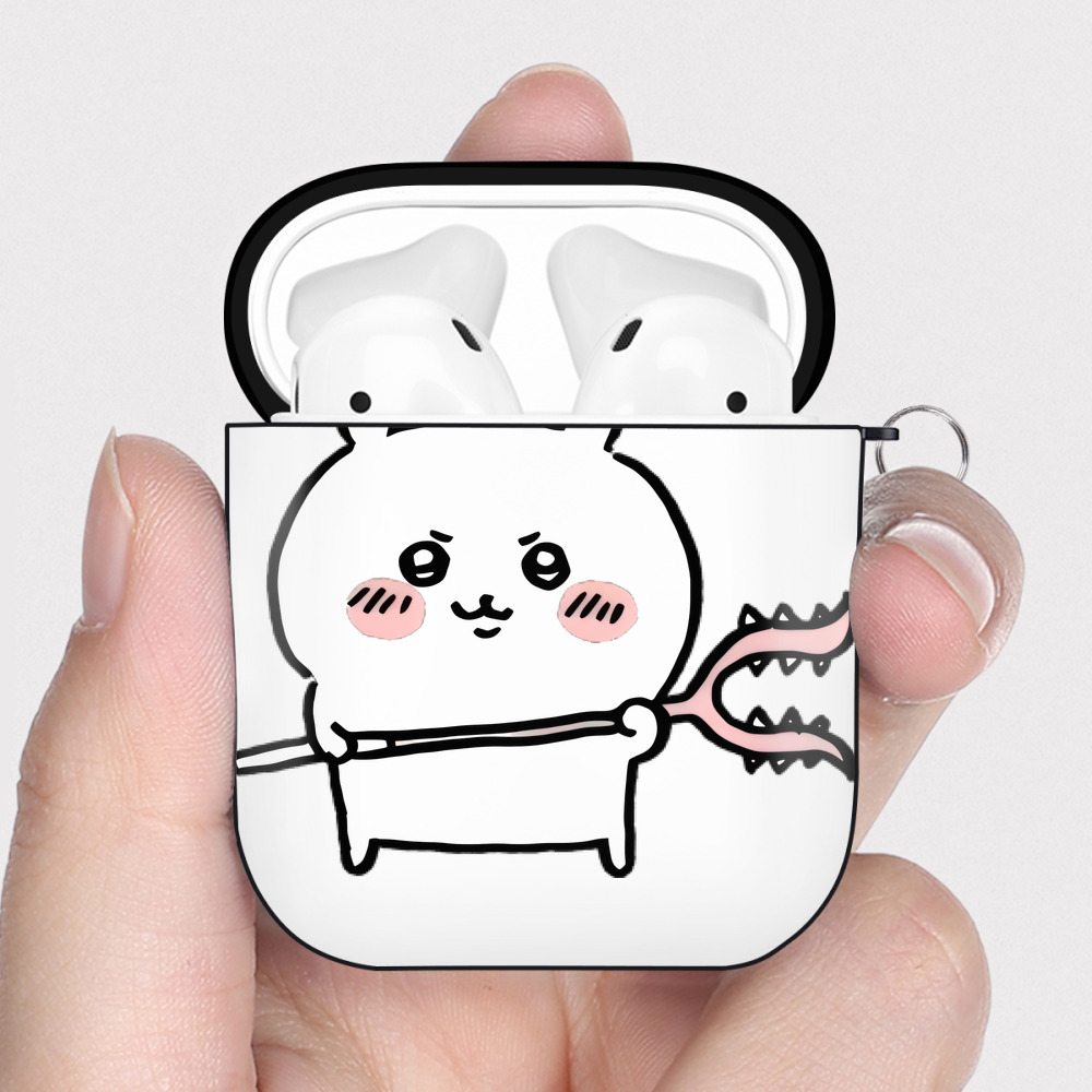（画像用） ちいかわ ちいかわ Chii-kawa chiikawa AirPods 第2世代保護ケース ハードシェル ブラック 耐衝撃・防指紋・カラビナ付き