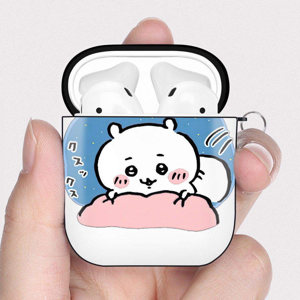 （画像用） ちいかわ ちいかわ Chii-kawa chiikawa AirPods 第2世代保護ケース ハードシェル ブラック 耐衝撃・防指紋・カラビナ付き