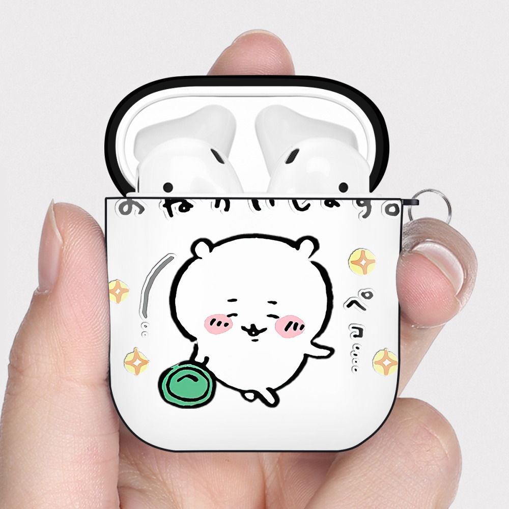 （画像用） ちいかわ ちいかわ Chii-kawa chiikawa AirPods 第2世代保護ケース ハードシェル ブラック 耐衝撃・防指紋・カラビナ付き