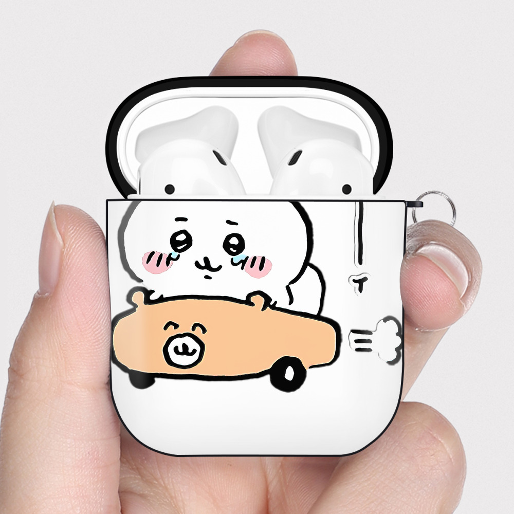 （画像用） ちいかわ ちいかわ Chii-kawa chiikawa AirPods 第2世代保護ケース ハードシェル ブラック 耐衝撃・防指紋・カラビナ付き