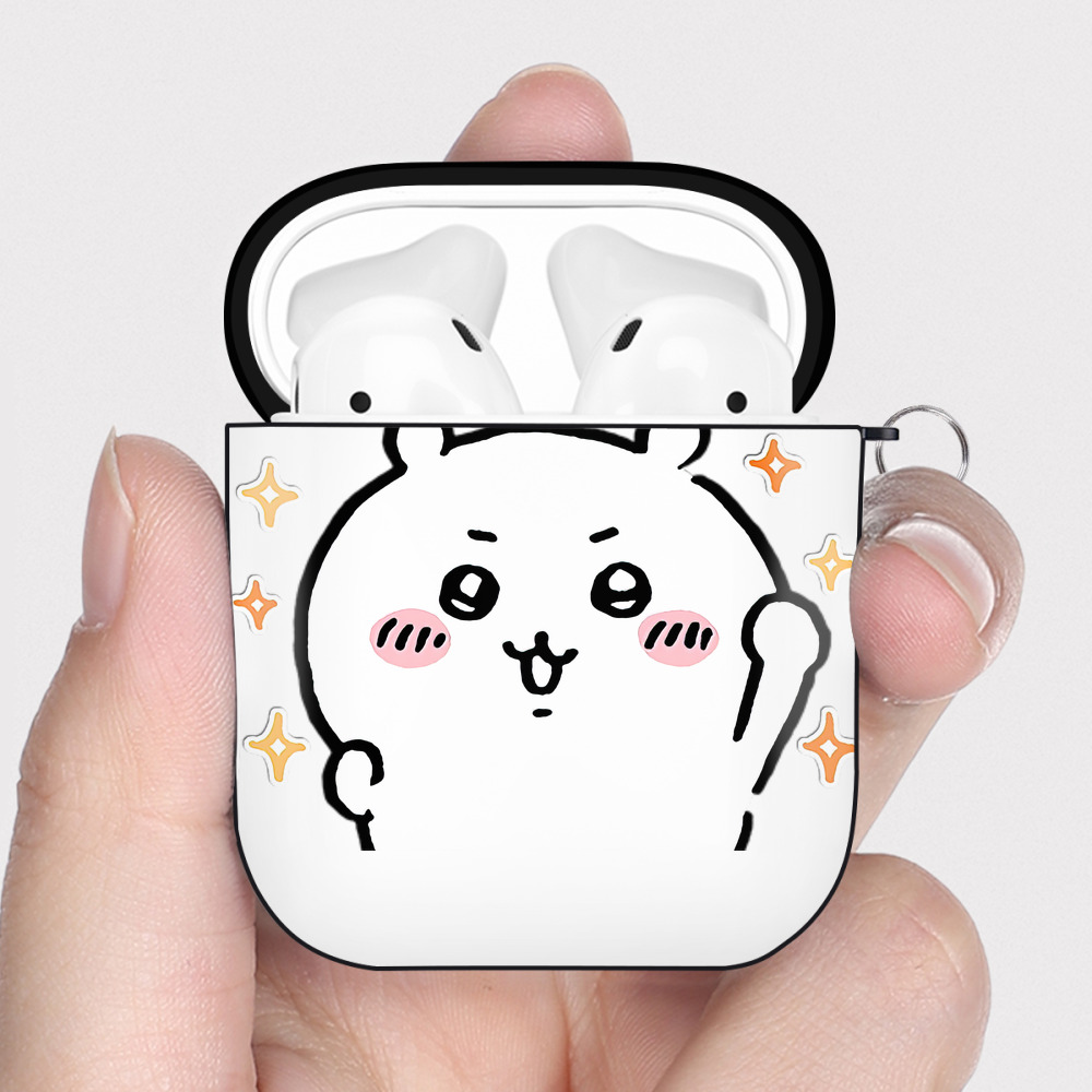 （画像用） ちいかわ ちいかわ Chii-kawa chiikawa AirPods 第2世代保護ケース ハードシェル ブラック 耐衝撃・防指紋・カラビナ付き