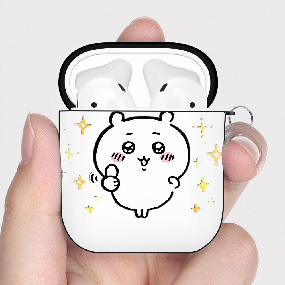 （画像用） ちいかわ ちいかわ Chii-kawa chiikawa AirPods 第2世代保護ケース ハードシェル ブラック 耐衝撃・防指紋・カラビナ付き